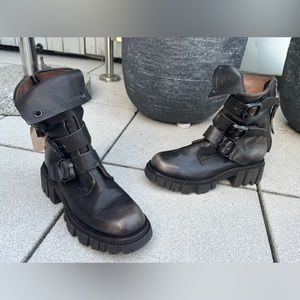 A.S.98 Hamish Platform Chunky Leather Motorcycle Ankle Buckle Boot